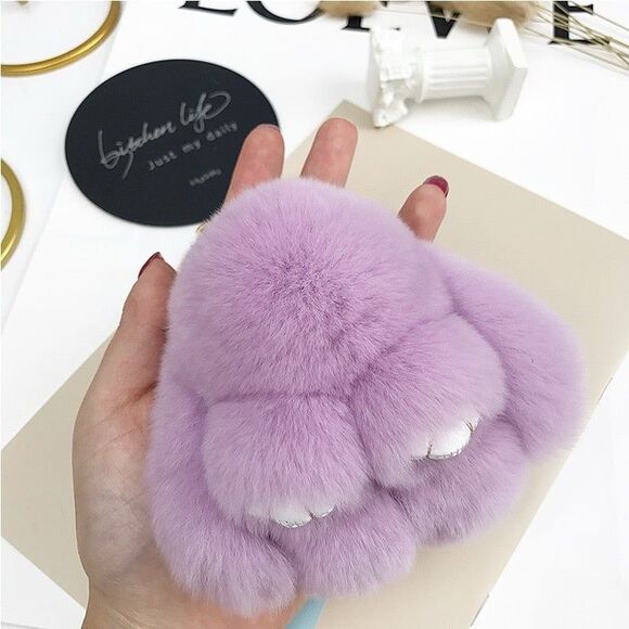 Real Rabbit fur pompom keychain - KC032 Purple - Picture 1 of 2